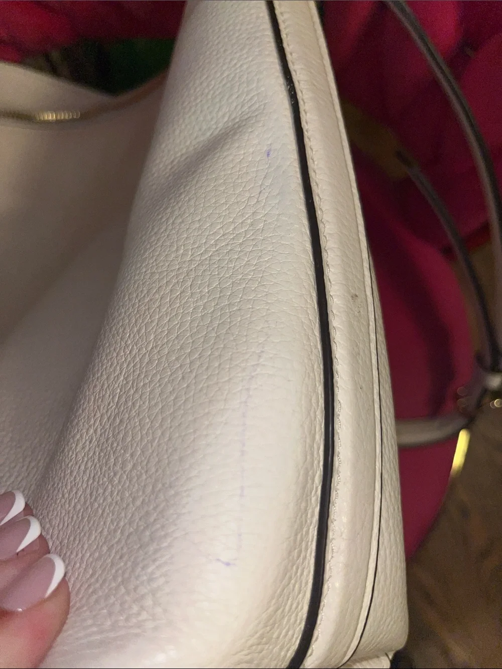 Coach Pebble Leather Marlon Shoulder Bag in White/Cream with Gold Hardware